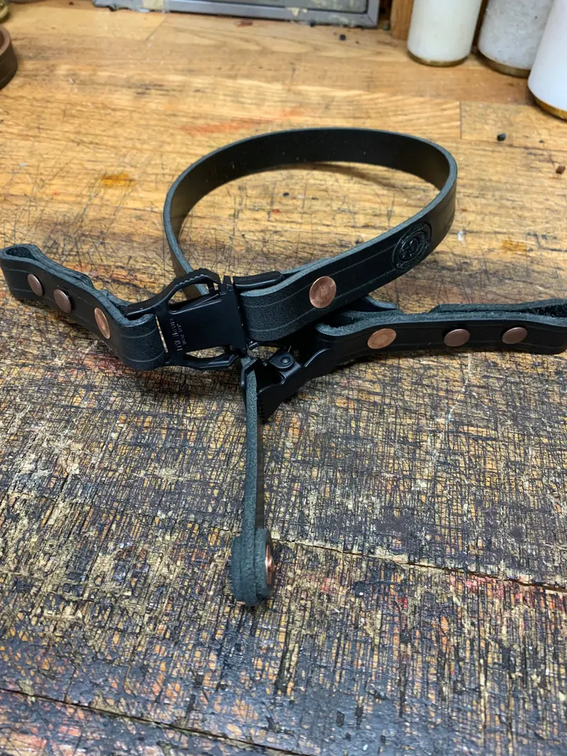 Black Leather Helmet Chin Strap With Quick-Release Buckle & Screws 1