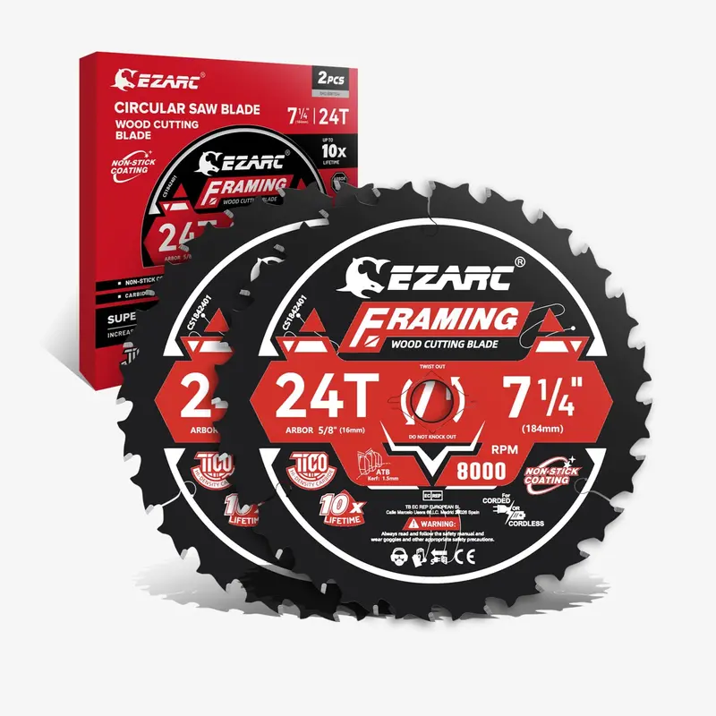 Ezarc 7-1/4" Wood-Cutting Circular Saw Blade – Ultra-Thin 1.5Mm Kerf With Non-Stick Coating (2-Pack) 1