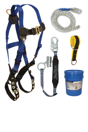 Falltech Fall Protection System – Harness (7016), Vertical Lifeline (8150), Trailing Grab Lanyard (8368), And Pass-Through Sling Anchor (7372) 1