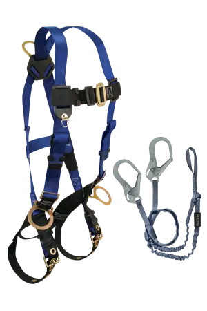 Falltech Five-Point Harness With Back And Side D-Rings, Tongue Buckles, 6-Foot Looped Y-Leg Internal Lanyard With Rebar Hooks 1