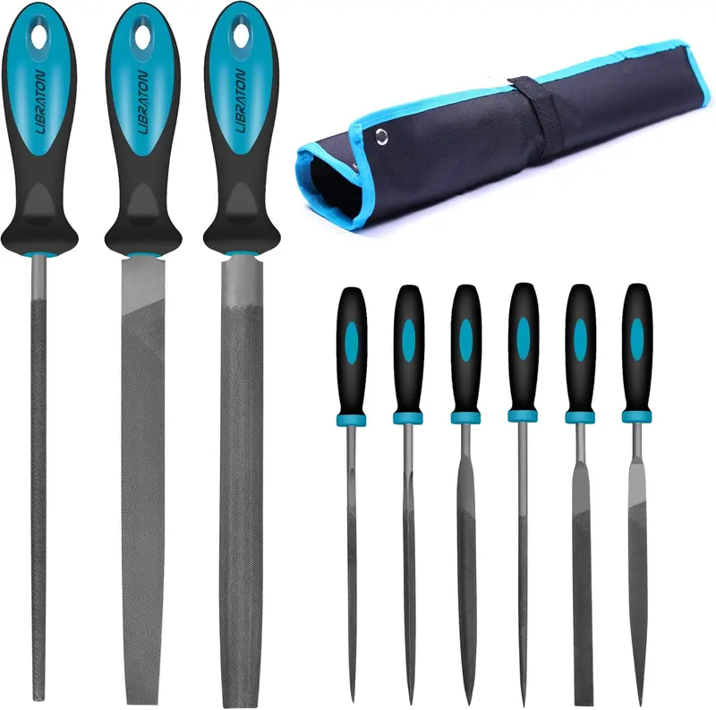Libraton 9-Piece Metalworking File Set – Needle, Flat, Round, And Half-Round Files For Metal And Wood 1