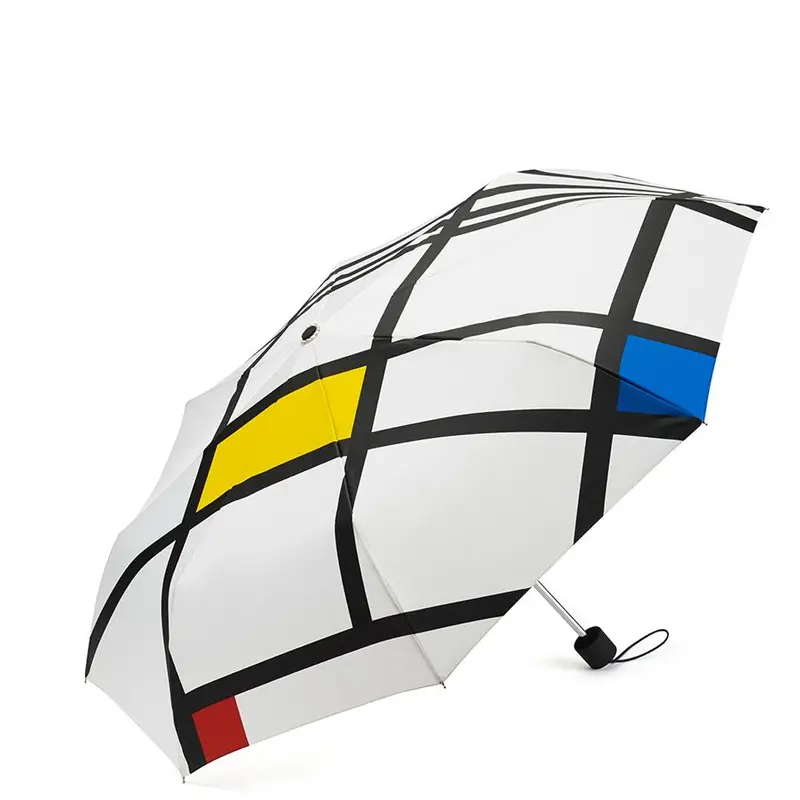 Mondrian-Inspired White Folding Umbrella 1