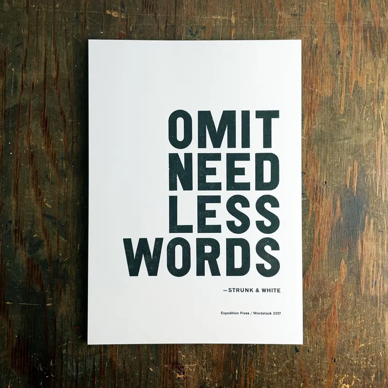 Omit Needless Words Typography Broadside 1