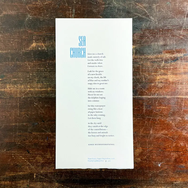 "Sea Church" Literary Broadside – Hand-Printed Poetry Art 1