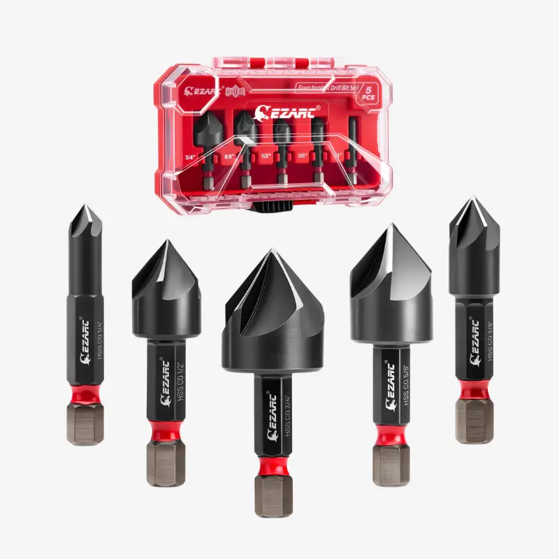 Tialn-Coated 5-Flute Countersink Bit Set — 82°, 1/4" To 3/4", 1/4" Hex Shank For Hard Metals 1
