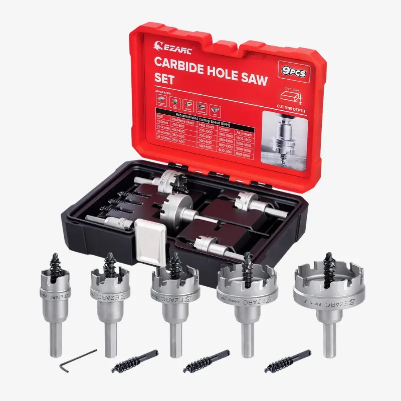Tungsten Carbide Hole Saw Set — 7/8" To 2", With Pilot Bits And Hex Key For Stainless Steel And Tough Materials 1