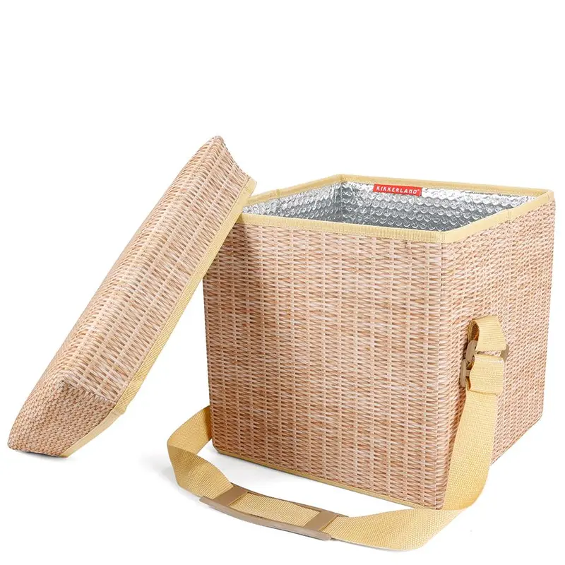 Woven Wicker Picnic Cooler Seat With Insulated Compartment 1