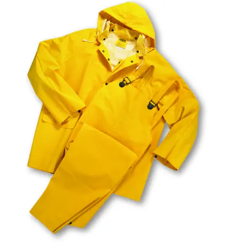 Yellow Pvc-Coated Polyester Rain Suit – 35Ml Coating, Detachable Hood, 3-Piece Set 1
