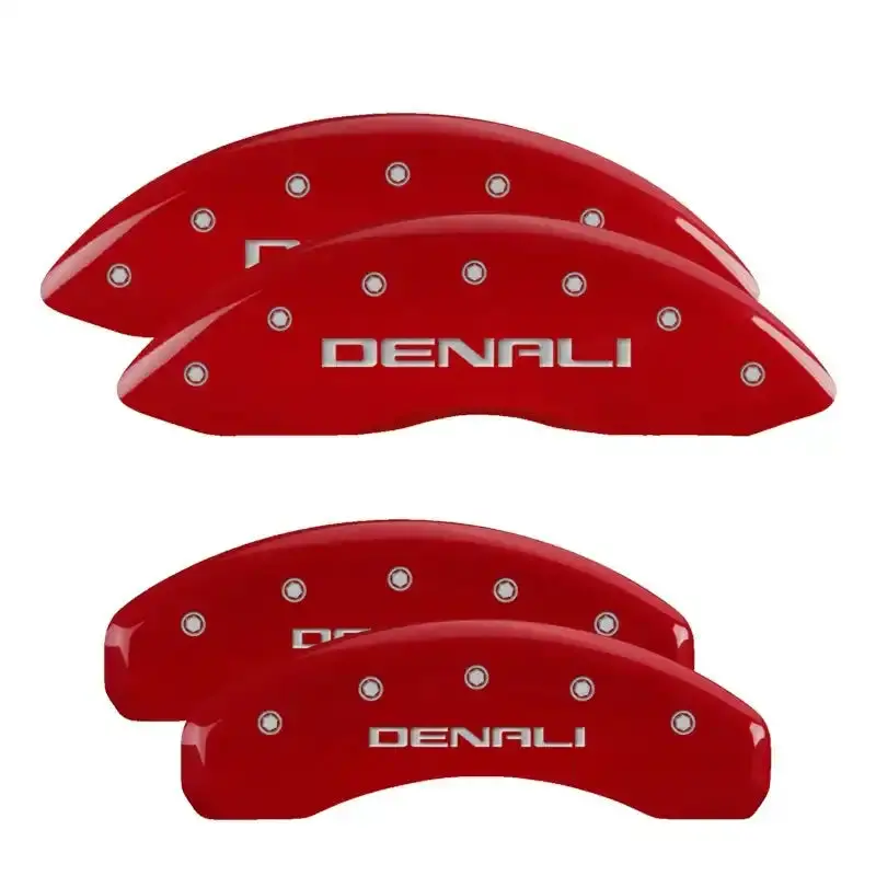 Mgp Engraved 4-Piston Caliper Covers – Front & Rear, Denali Red Finish With Silver Accent 1